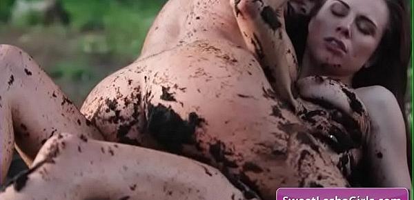  Sexy natural big tit lesbo sluts Aidra Fox, Alexis Fawx cover themselves in mud and making out outdoor